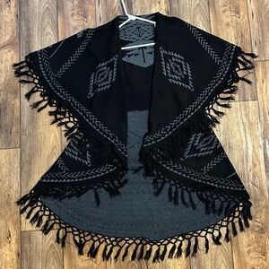 Black Fringe poncho vest